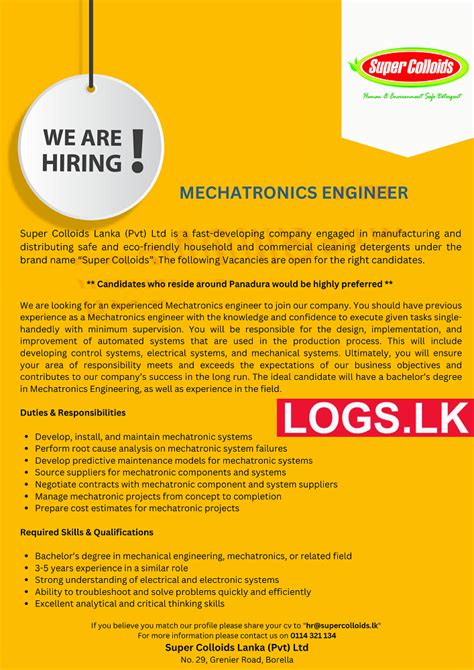 job vacancies for mechatronics engineers.